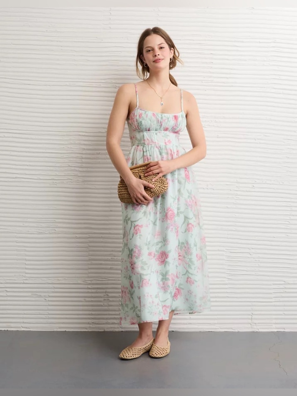 NWT American Eagle Corset Style Floral Maxi Dress Mint Size L